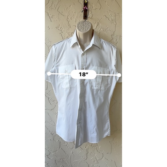 Murphy & Hartelius Men's White Uniform Shirt Short Sleeve Epaulets Size 16.5 S/M - Picture 5 of 7